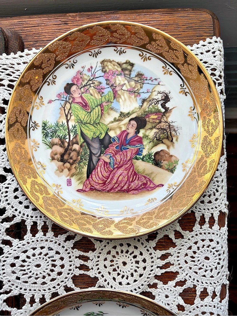 BAVARIA ESPERIA CAPODIMONTE Decorative Asian Scene Wall Plates Gold & Multi